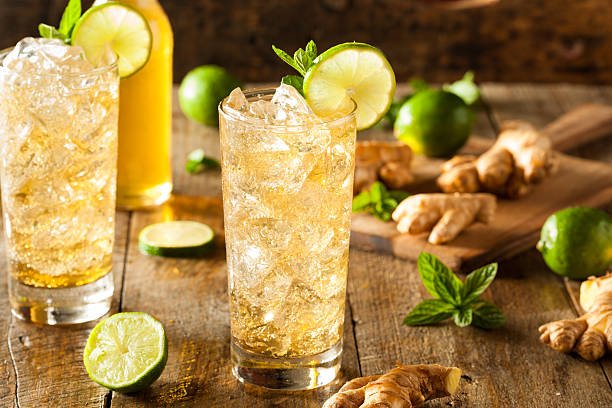 Refreshing Golden Ginger Beer with Lime and Mint