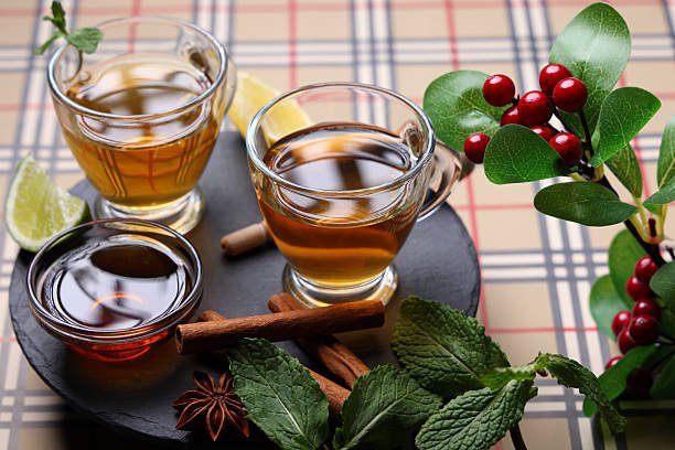 Herbal Chamomile Tea with Mint and Honey a healthy winter evening drink