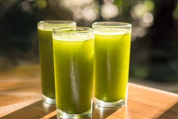 Cold pressed organic juice made with oranges, nopal (prickly pear cactus), cucumber, chaya leaf, celery, parsley, pineapple